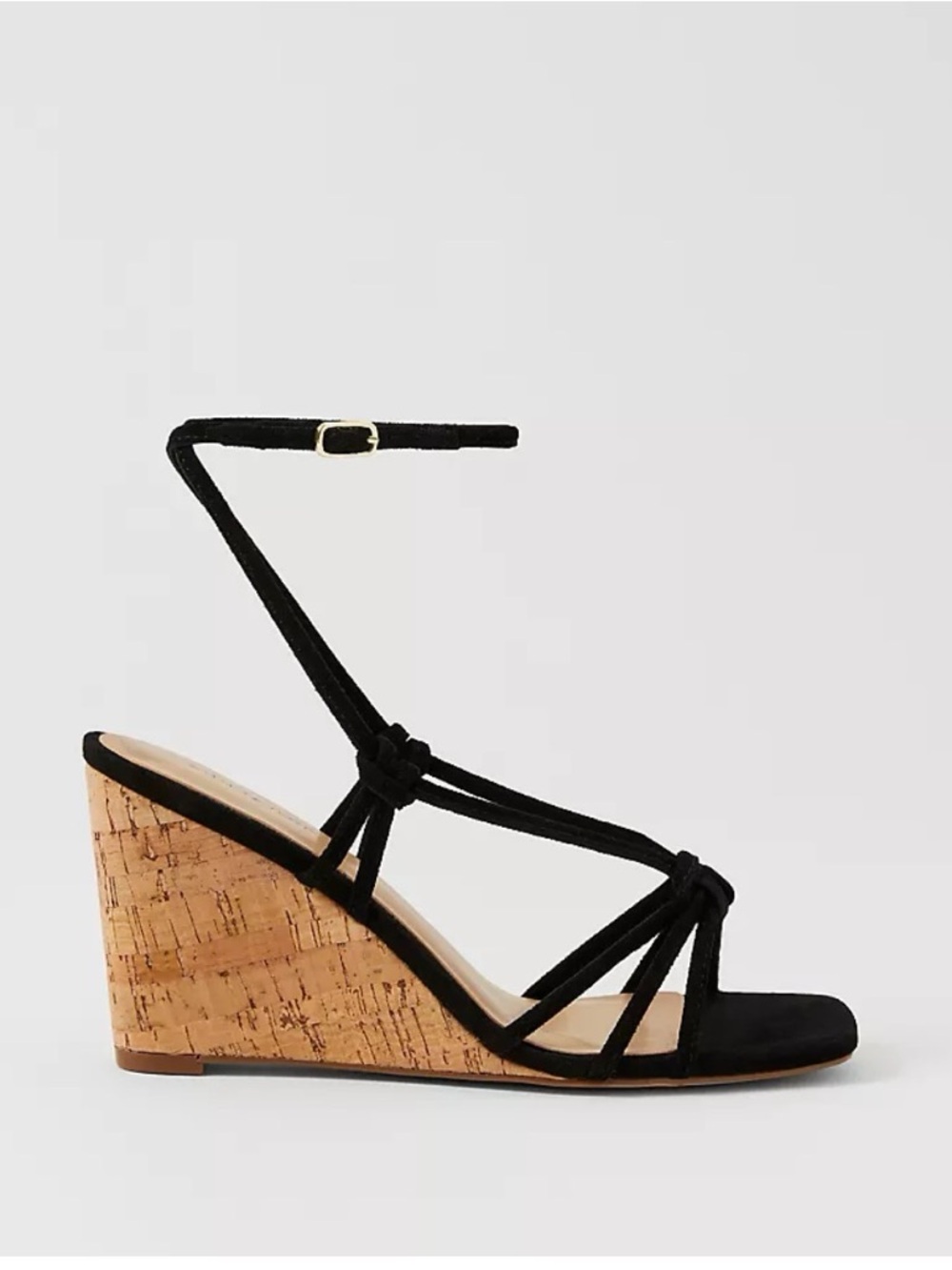 Ann Taylor Black Strappy Cork Wedge Sandals